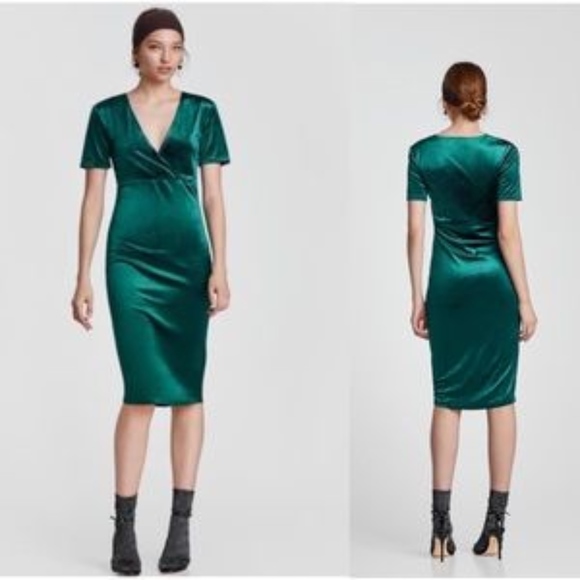 green velvet midi dress zara